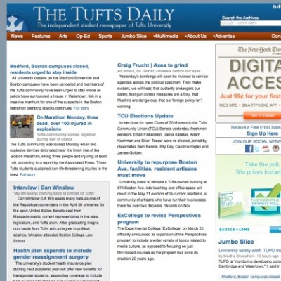 The Tufts Daily front page (well, webpage)